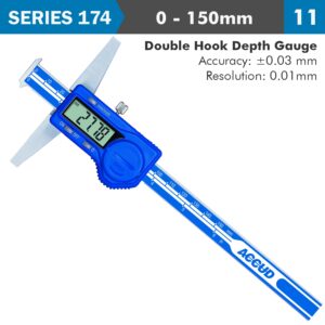 DIG. CALIPER 150MM 0.03MM ACC. DOUBLE HOOK DEPTH 0.01MM RES. S/STEEL