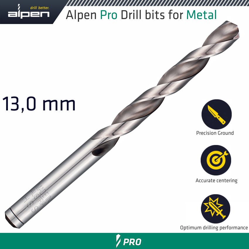 ALPEN PRO HSS DRILL DIN 338 RN 135 WITH SPLIT POINT 13.0MM BULK